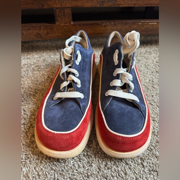 Vintage Hush Puppies leather suede red/blue retro shoes 70s 80s style - Picture 3 of 9